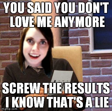 Overly attached lie detector | YOU SAID YOU DON'T LOVE ME ANYMORE; SCREW THE RESULTS I KNOW THAT'S A LIE | image tagged in memes,maury lie detector | made w/ Imgflip meme maker