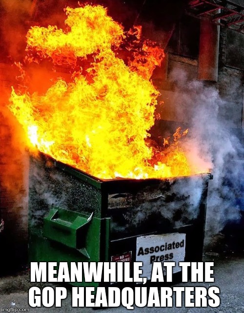 gop | MEANWHILE, AT THE GOP HEADQUARTERS | image tagged in republican logo | made w/ Imgflip meme maker