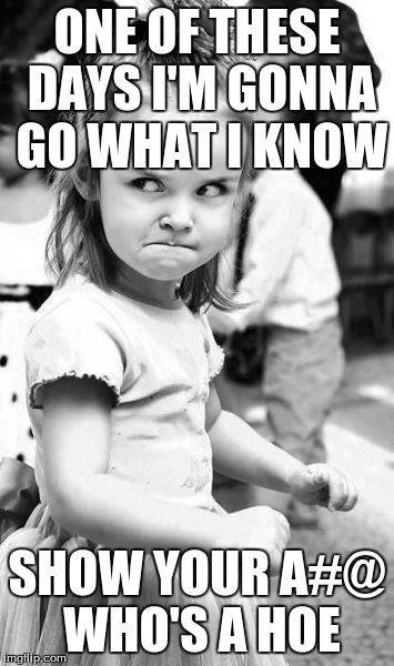 Angry Toddler Meme | ONE OF THESE DAYS I'M GONNA GO WHAT I KNOW; SHOW YOUR A#@ WHO'S A HOE | image tagged in memes,angry toddler | made w/ Imgflip meme maker