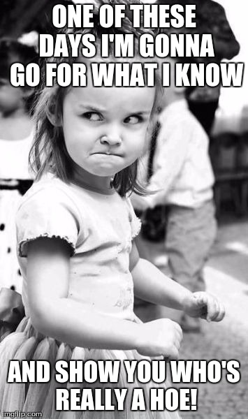 Angry Toddler Meme | ONE OF THESE DAYS I'M GONNA GO FOR WHAT I KNOW; AND SHOW YOU WHO'S REALLY A HOE! | image tagged in memes,angry toddler | made w/ Imgflip meme maker