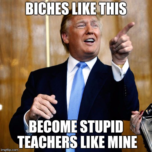Donald Trump | BICHES LIKE THIS; BECOME STUPID TEACHERS LIKE MINE | image tagged in donald trump | made w/ Imgflip meme maker