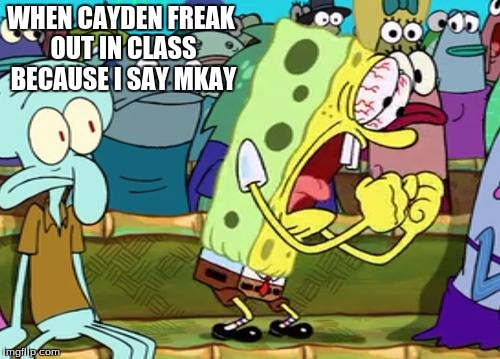 Spongebob Yes | WHEN CAYDEN FREAK OUT IN CLASS BECAUSE I SAY MKAY | image tagged in spongebob yes | made w/ Imgflip meme maker