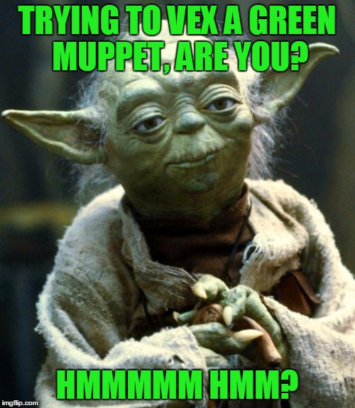 Star Wars Yoda Meme | TRYING TO VEX A GREEN MUPPET, ARE YOU? HMMMMM HMM? | image tagged in memes,star wars yoda | made w/ Imgflip meme maker