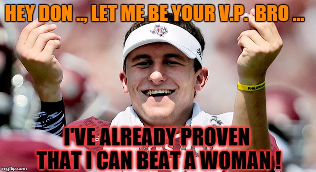 JM VP | HEY DON .., LET ME BE YOUR V.P.  BRO ... I'VE ALREADY PROVEN THAT I CAN BEAT A WOMAN ! | image tagged in political | made w/ Imgflip meme maker