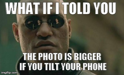 WHAT IF I TOLD YOU  THE PHOTO IS BIGGER IF YOU TILT YOUR PHONE | image tagged in memes,matrix morpheus | made w/ Imgflip meme maker