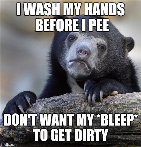 Confession Bear Meme | I WASH MY HANDS BEFORE I PEE; DON'T WANT MY *BLEEP* TO GET DIRTY | image tagged in memes,confession bear | made w/ Imgflip meme maker