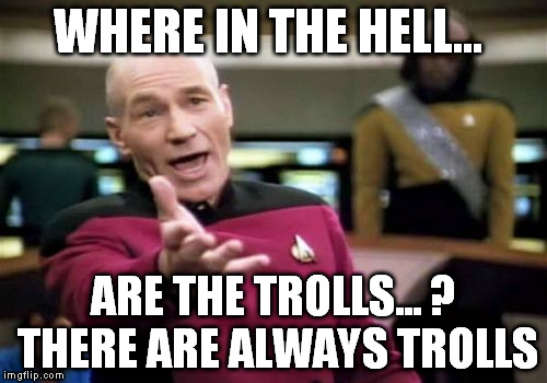 Picard Wtf Meme | WHERE IN THE HELL... ARE THE TROLLS... ? THERE ARE ALWAYS TROLLS | image tagged in memes,picard wtf | made w/ Imgflip meme maker