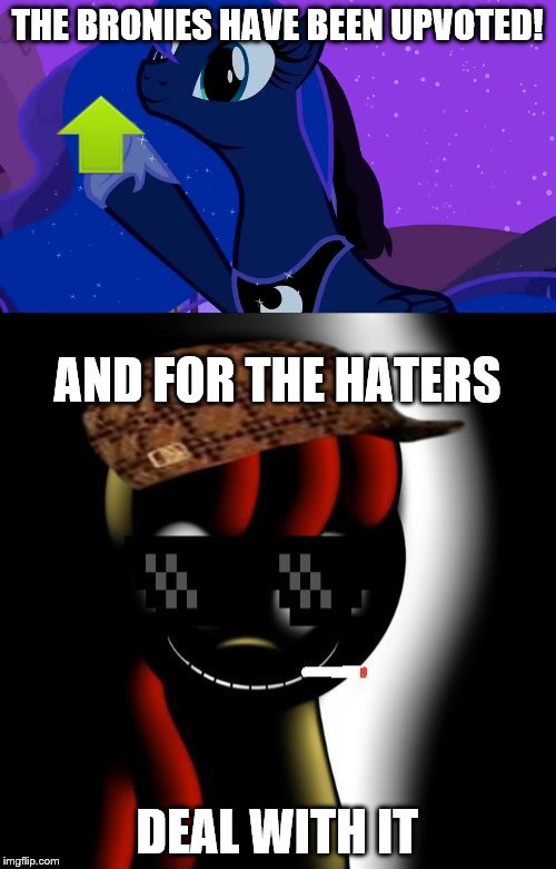 THE BRONIES HAVE BEEN UPVOTED! DEAL WITH IT AND FOR THE HATERS | made w/ Imgflip meme maker