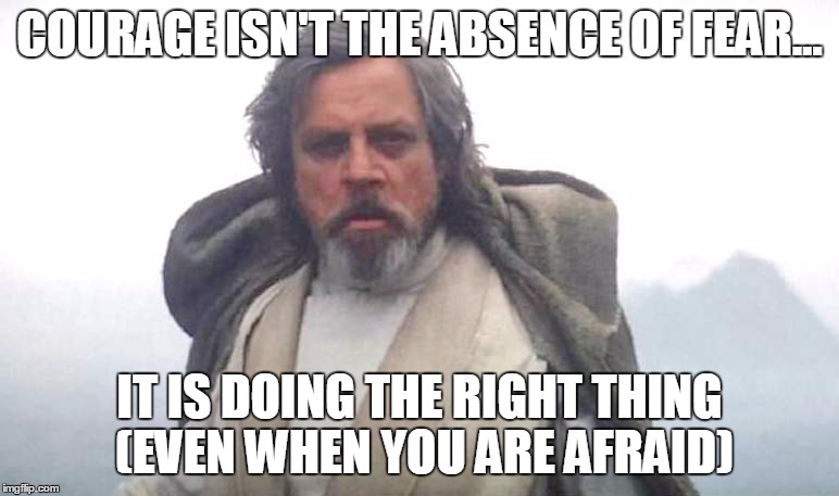 Luke Skywalker | COURAGE ISN'T THE ABSENCE OF FEAR... IT IS DOING THE RIGHT THING (EVEN WHEN YOU ARE AFRAID) | image tagged in luke skywalker | made w/ Imgflip meme maker
