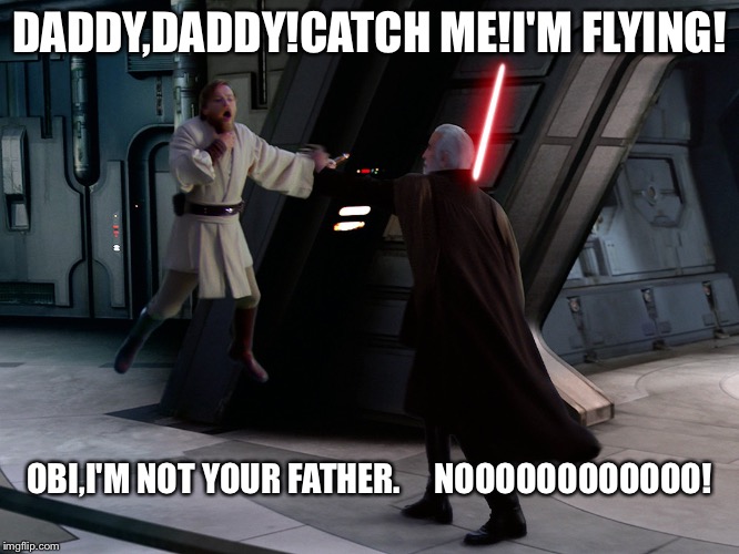 Star Wars Force Push | DADDY,DADDY!CATCH ME!I'M FLYING! OBI,I'M NOT YOUR FATHER.




NOOOOOOOOOOOO! | image tagged in star wars force push | made w/ Imgflip meme maker