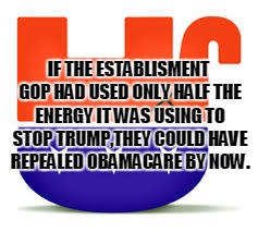 Upside Down GOP | IF THE ESTABLISMENT GOP HAD USED ONLY HALF THE ENERGY IT WAS USING TO STOP TRUMP,THEY COULD HAVE REPEALED OBAMACARE BY NOW. | image tagged in upside down gop | made w/ Imgflip meme maker