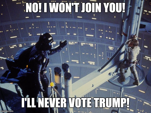 #NeverTrump | NO! I WON'T JOIN YOU! I'LL NEVER VOTE TRUMP! | image tagged in donald trump | made w/ Imgflip meme maker