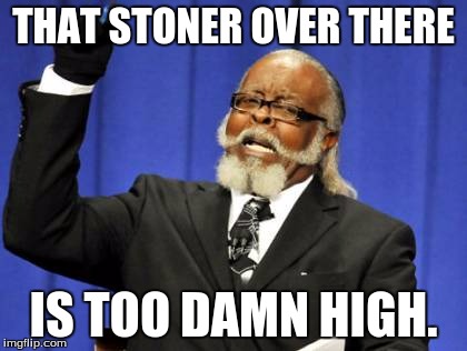 Too Damn High Meme | THAT STONER OVER THERE; IS TOO DAMN HIGH. | image tagged in memes,too damn high | made w/ Imgflip meme maker