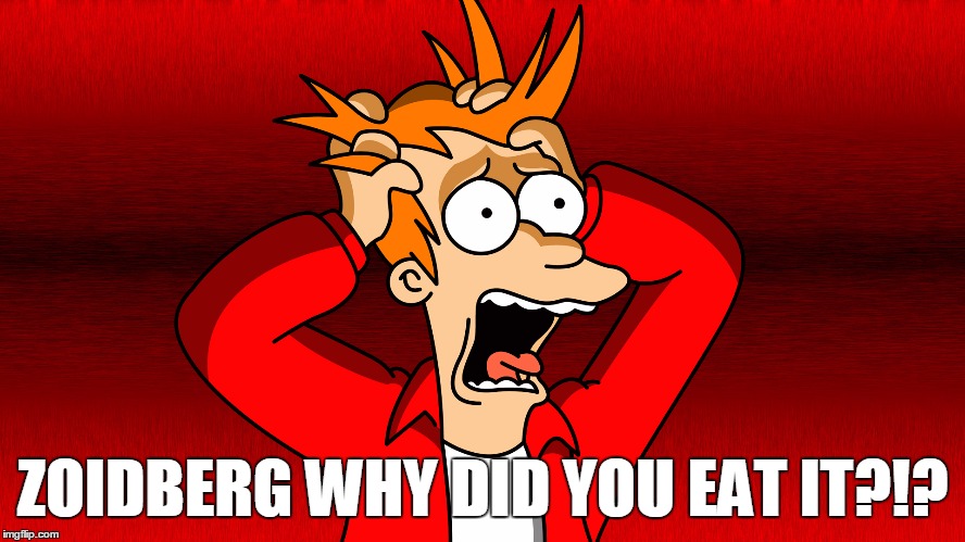 Fry Panic | ZOIDBERG WHY DID YOU EAT IT?!? | image tagged in fry panic | made w/ Imgflip meme maker