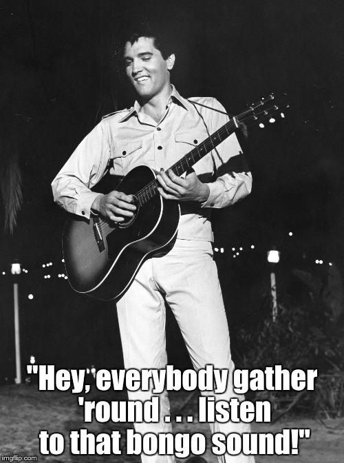 Elvis Do The Clam 1 | "Hey, everybody gather 'round . . . listen to that bongo sound!" | image tagged in elvis,clam | made w/ Imgflip meme maker