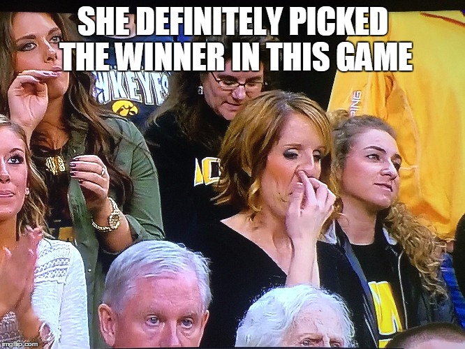 Picky picky | SHE DEFINITELY PICKED THE WINNER IN THIS GAME | image tagged in digging for gold,nosepicking,espn,national tv,oops | made w/ Imgflip meme maker