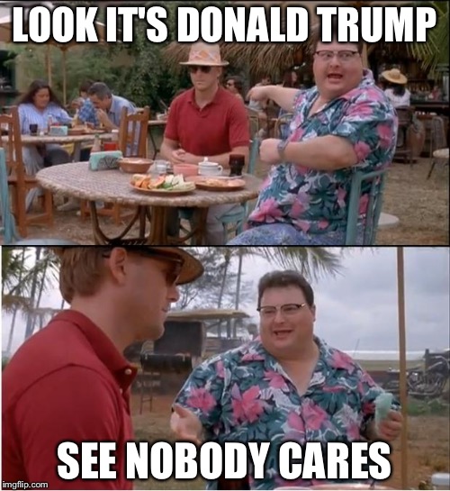 See Nobody Cares | LOOK IT'S DONALD TRUMP; SEE NOBODY CARES | image tagged in memes,see nobody cares | made w/ Imgflip meme maker