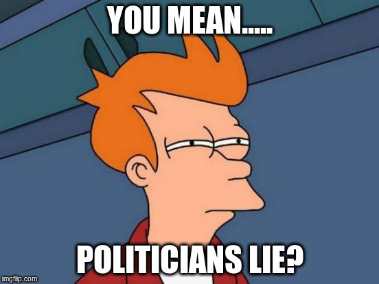 Futurama Fry | YOU MEAN..... POLITICIANS LIE? | image tagged in memes,futurama fry | made w/ Imgflip meme maker