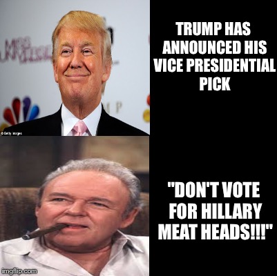 Hey meat head!!! | TRUMP HAS ANNOUNCED HIS VICE PRESIDENTIAL PICK; "DON'T VOTE FOR HILLARY MEAT HEADS!!!" | image tagged in memes | made w/ Imgflip meme maker