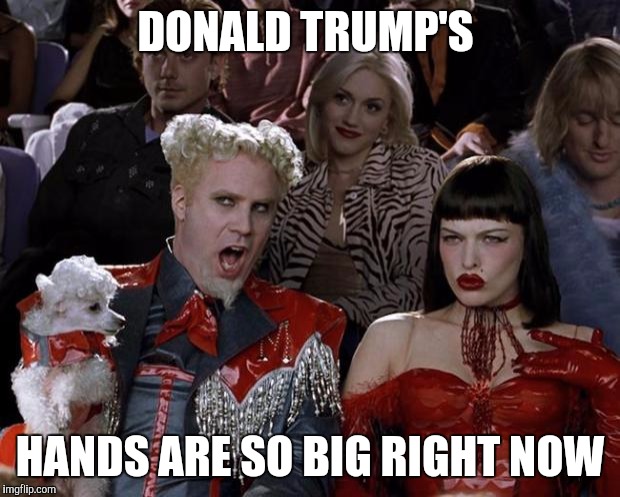 Mugatu So Hot Right Now | DONALD TRUMP'S; HANDS ARE SO BIG RIGHT NOW | image tagged in memes,mugatu so hot right now | made w/ Imgflip meme maker