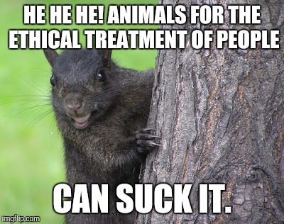 HE HE HE! ANIMALS FOR THE ETHICAL TREATMENT OF PEOPLE CAN SUCK IT. | made w/ Imgflip meme maker