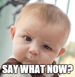 Skeptical Baby | SAY WHAT NOW? | image tagged in memes,skeptical baby | made w/ Imgflip meme maker