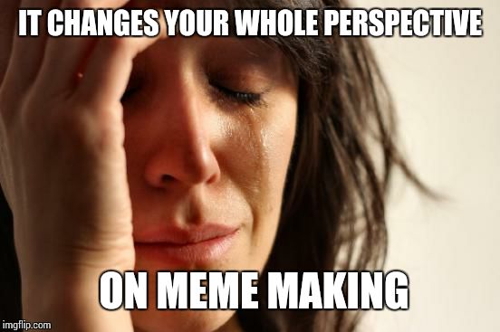 First World Problems Meme | IT CHANGES YOUR WHOLE PERSPECTIVE ON MEME MAKING | image tagged in memes,first world problems | made w/ Imgflip meme maker