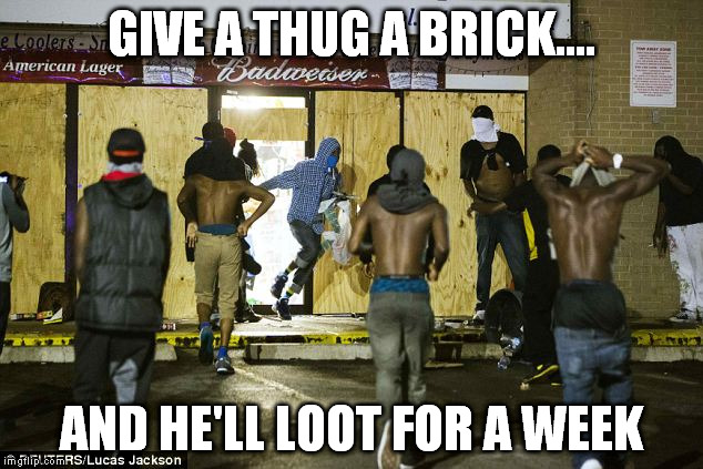 GIVE A THUG A BRICK.... AND HE'LL LOOT FOR A WEEK | made w/ Imgflip meme maker