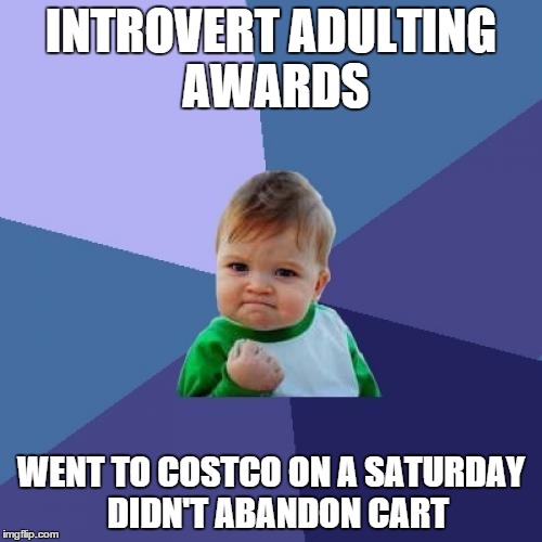 Success Kid | INTROVERT ADULTING AWARDS; WENT TO COSTCO ON A SATURDAY 
DIDN'T ABANDON CART | image tagged in memes,success kid | made w/ Imgflip meme maker