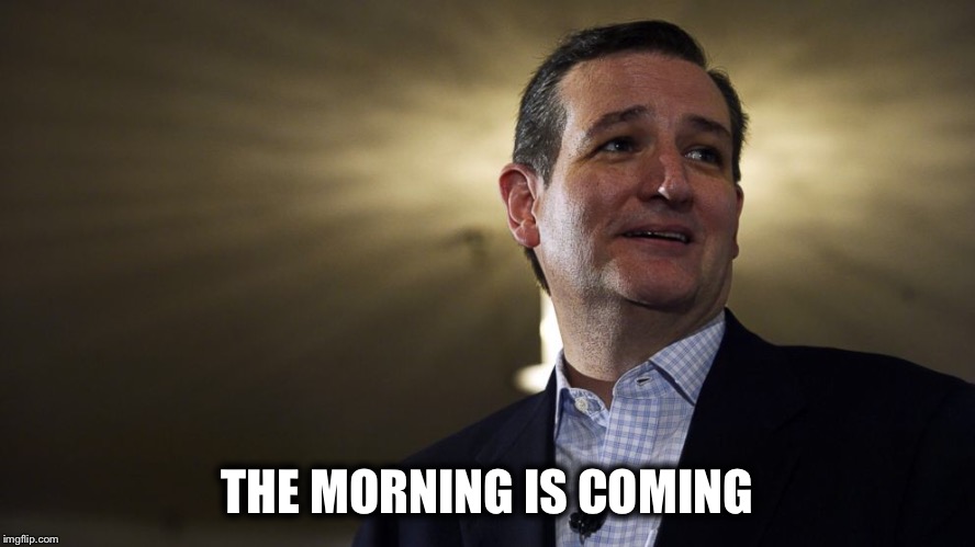 ElecTed | THE MORNING IS COMING | image tagged in ted cruz | made w/ Imgflip meme maker