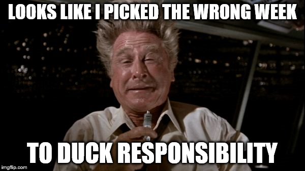 LOOKS LIKE I PICKED THE WRONG WEEK TO DUCK RESPONSIBILITY | made w/ Imgflip meme maker