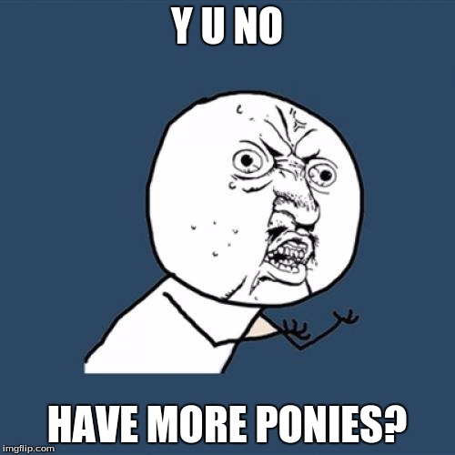 Must! Have! More! Ponies! | Y U NO; HAVE MORE PONIES? | image tagged in memes,y u no,ponies | made w/ Imgflip meme maker