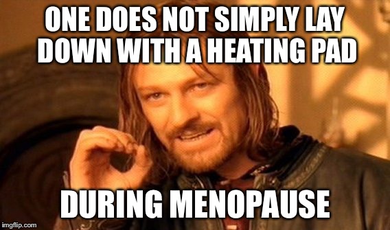 One Does Not Simply | ONE DOES NOT SIMPLY LAY DOWN WITH A HEATING PAD; DURING MENOPAUSE | image tagged in memes,one does not simply | made w/ Imgflip meme maker