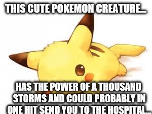THIS CUTE POKEMON CREATURE... HAS THE POWER OF A THOUSAND STORMS AND COULD PROBABLY IN ONE HIT SEND YOU TO THE HOSPITAL... | image tagged in http//tse4mmbingnet/thidoipmafce9862e99a7d33e5e57b0b01b78 | made w/ Imgflip meme maker