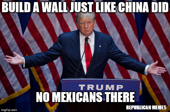 Donald Trump | BUILD A WALL JUST LIKE CHINA DID; NO MEXICANS THERE; REPUBLICAN MEMES | image tagged in donald trump | made w/ Imgflip meme maker