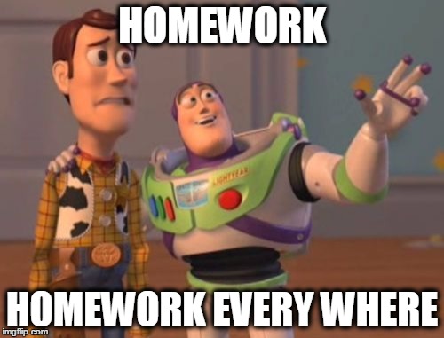 X, X Everywhere Meme | HOMEWORK; HOMEWORK EVERY WHERE | image tagged in memes,x x everywhere | made w/ Imgflip meme maker