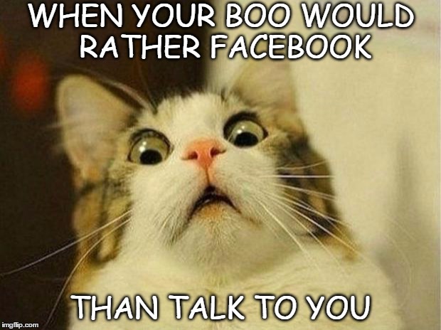 Scared Cat | WHEN YOUR BOO WOULD RATHER FACEBOOK; THAN TALK TO YOU | image tagged in memes,scared cat | made w/ Imgflip meme maker
