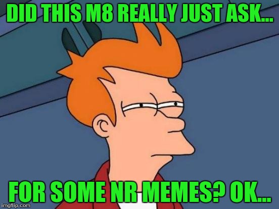 Futurama Fry Meme | DID THIS M8 REALLY JUST ASK... FOR SOME NR MEMES? OK... | image tagged in memes,futurama fry | made w/ Imgflip meme maker