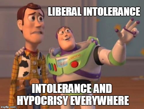 X, X Everywhere Meme | LIBERAL INTOLERANCE INTOLERANCE AND HYPOCRISY EVERYWHERE | image tagged in memes,x x everywhere | made w/ Imgflip meme maker