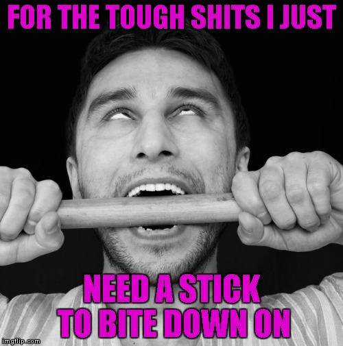 FOR THE TOUGH SHITS I JUST NEED A STICK TO BITE DOWN ON | made w/ Imgflip meme maker