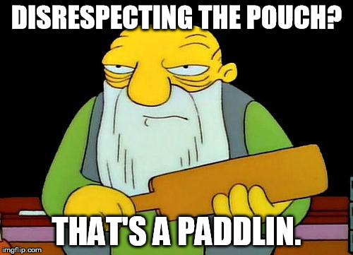 That's a paddlin' | DISRESPECTING THE POUCH? THAT'S A PADDLIN. | image tagged in memes,that's a paddlin' | made w/ Imgflip meme maker