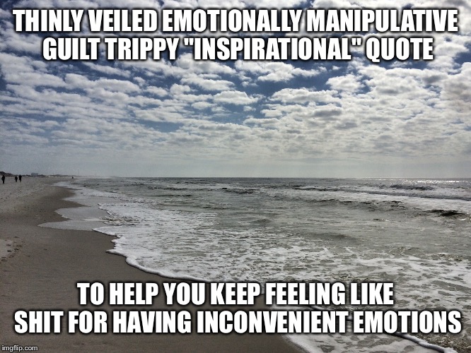 THINLY VEILED EMOTIONALLY MANIPULATIVE GUILT TRIPPY "INSPIRATIONAL" QUOTE; TO HELP YOU KEEP FEELING LIKE SHIT FOR HAVING INCONVENIENT EMOTIONS | image tagged in new cage,enwhitenment,inspirational | made w/ Imgflip meme maker
