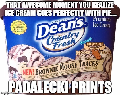 THAT AWESOME MOMENT YOU REALIZE ICE CREAM GOES PERFECTLY WITH PIE.... PADALECKI PRINTS | image tagged in moose tracks | made w/ Imgflip meme maker