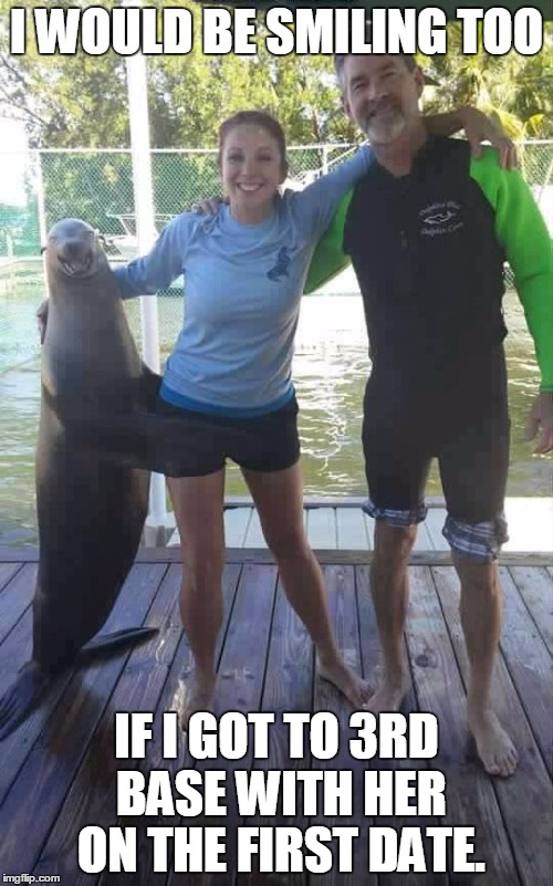 Smiling Seal | I WOULD BE SMILING TOO; IF I GOT TO 3RD BASE WITH HER ON THE FIRST DATE. | image tagged in seal smiling,memes | made w/ Imgflip meme maker