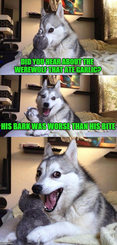Bad Pun Dog | DID YOU HEAR ABOUT THE WEREWOLF THAT ATE GARLIC? HIS BARK WAS WORSE THAN HIS BITE | image tagged in memes,bad pun dog | made w/ Imgflip meme maker