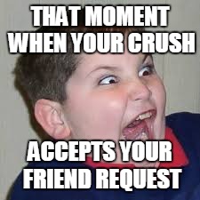 That moment | THAT MOMENT WHEN YOUR CRUSH; ACCEPTS YOUR FRIEND REQUEST | image tagged in that moment | made w/ Imgflip meme maker