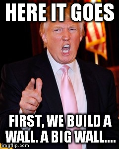 HERE IT GOES FIRST, WE BUILD A WALL. A BIG WALL.... | made w/ Imgflip meme maker