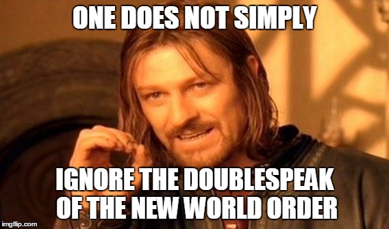 One Does Not Simply Meme | ONE DOES NOT SIMPLY IGNORE THE DOUBLESPEAK OF THE NEW WORLD ORDER | image tagged in memes,one does not simply | made w/ Imgflip meme maker