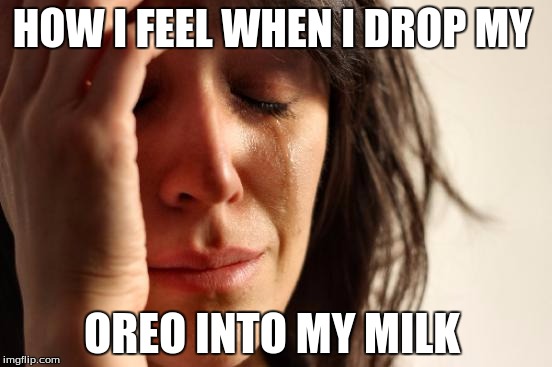 First World Problems | HOW I FEEL WHEN I DROP MY; OREO INTO MY MILK | image tagged in memes,first world problems | made w/ Imgflip meme maker