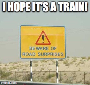 road surprises meme | I HOPE IT'S A TRAIN! | image tagged in road surprises meme | made w/ Imgflip meme maker